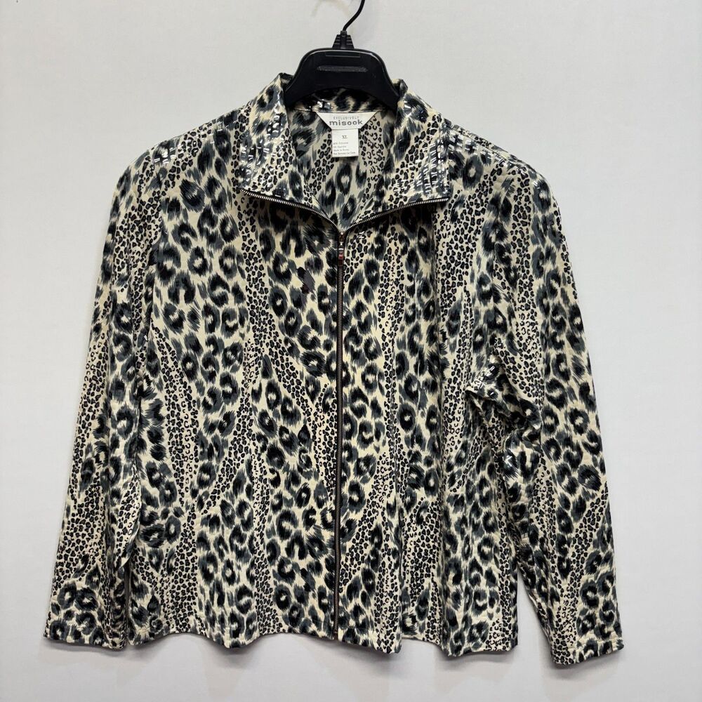 Exclusively Misook Women Full Zip Jacket Size XL X-Large Animal Print D118 -23